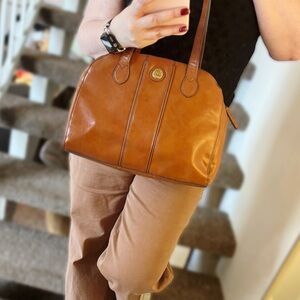 Liz Claiborne Cognac Faux Leather Zip-Top Shoulder Bag